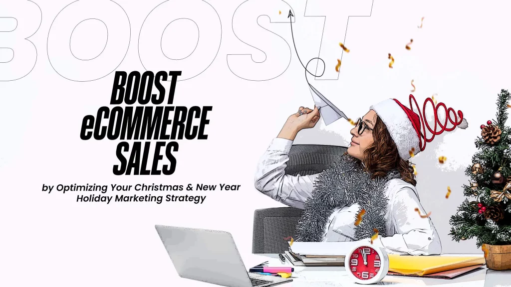 ecommerce sales during christmas and new year woman shopping wearing santa cap