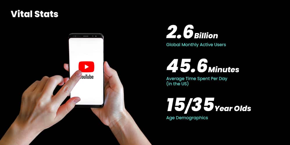 A hand holding a phone while the other hand taps on the screen opening the YouTube app with vital stats in the background