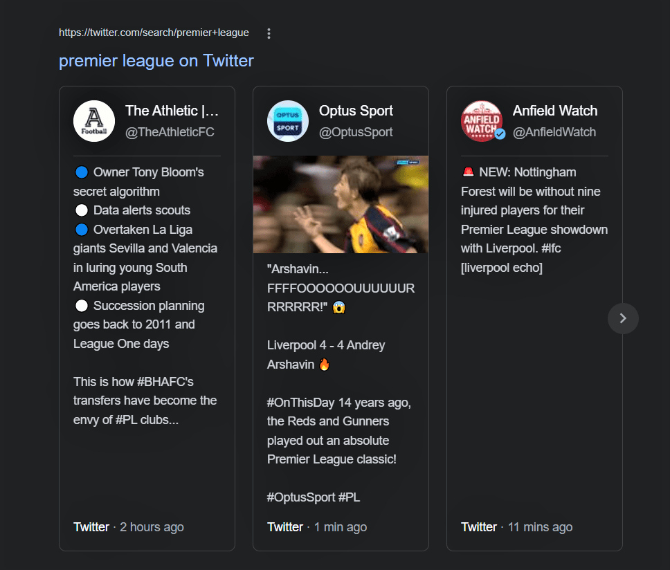 Google SERP Features - Twitter cards