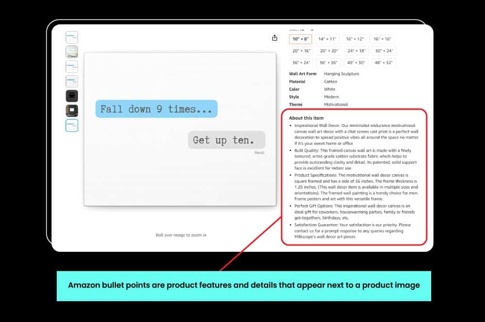 Where Amazon Bullet Points can be seen on an Amazon listing