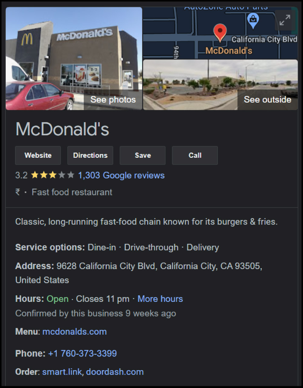 Google business listing Mcdonalds