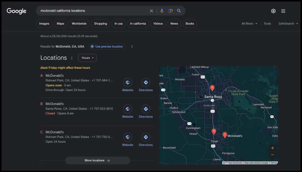 Google my business location based listings