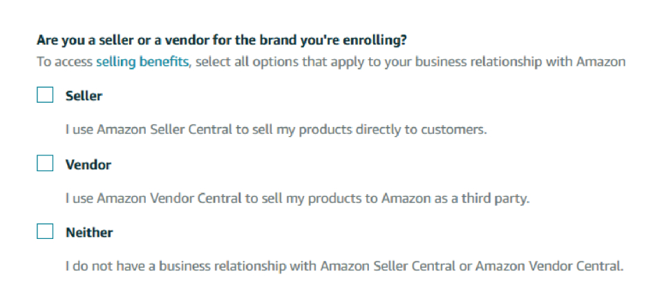 Select Your Business Relationship with Amazon