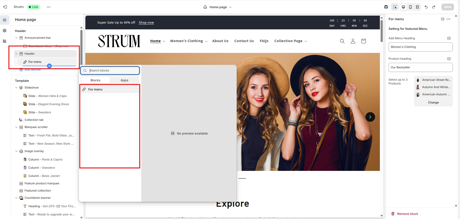 Header block banner